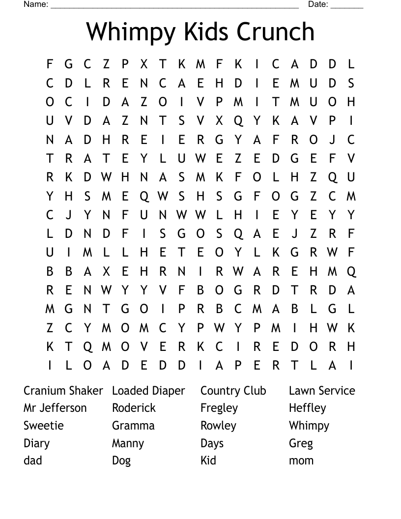 Whimpy Kids Crunch  Word Search