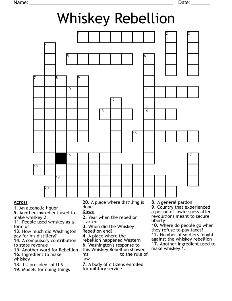 Whiskey Rebellion Crossword