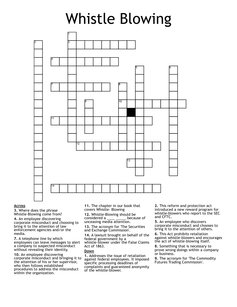 Whistle Blowing Crossword