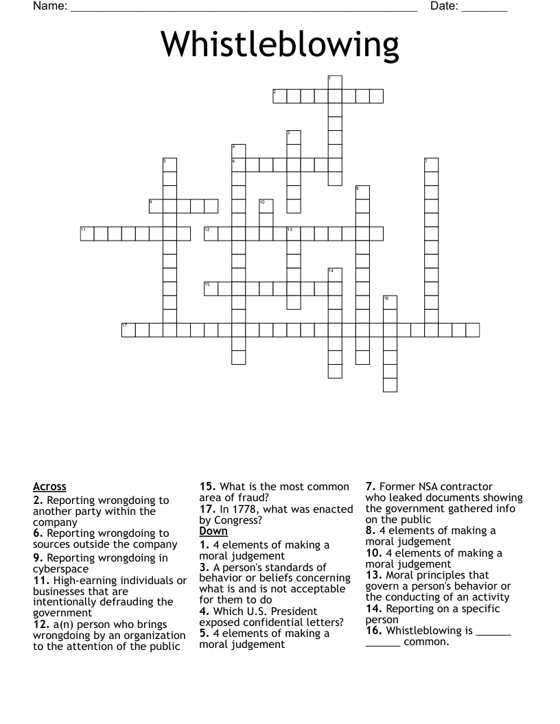 Whistleblowing Crossword