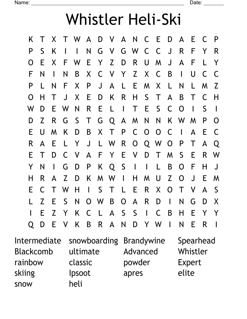 Whistler Heli-Ski  Word Search