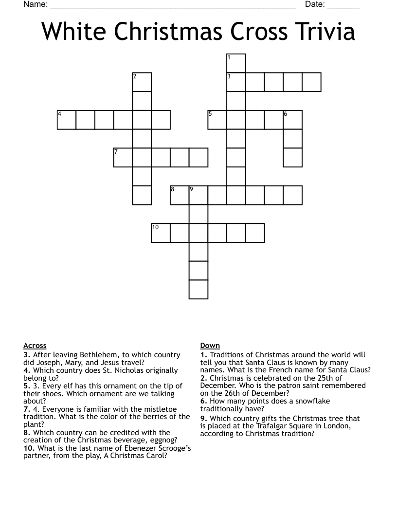 White Christmas Cross Trivia Crossword