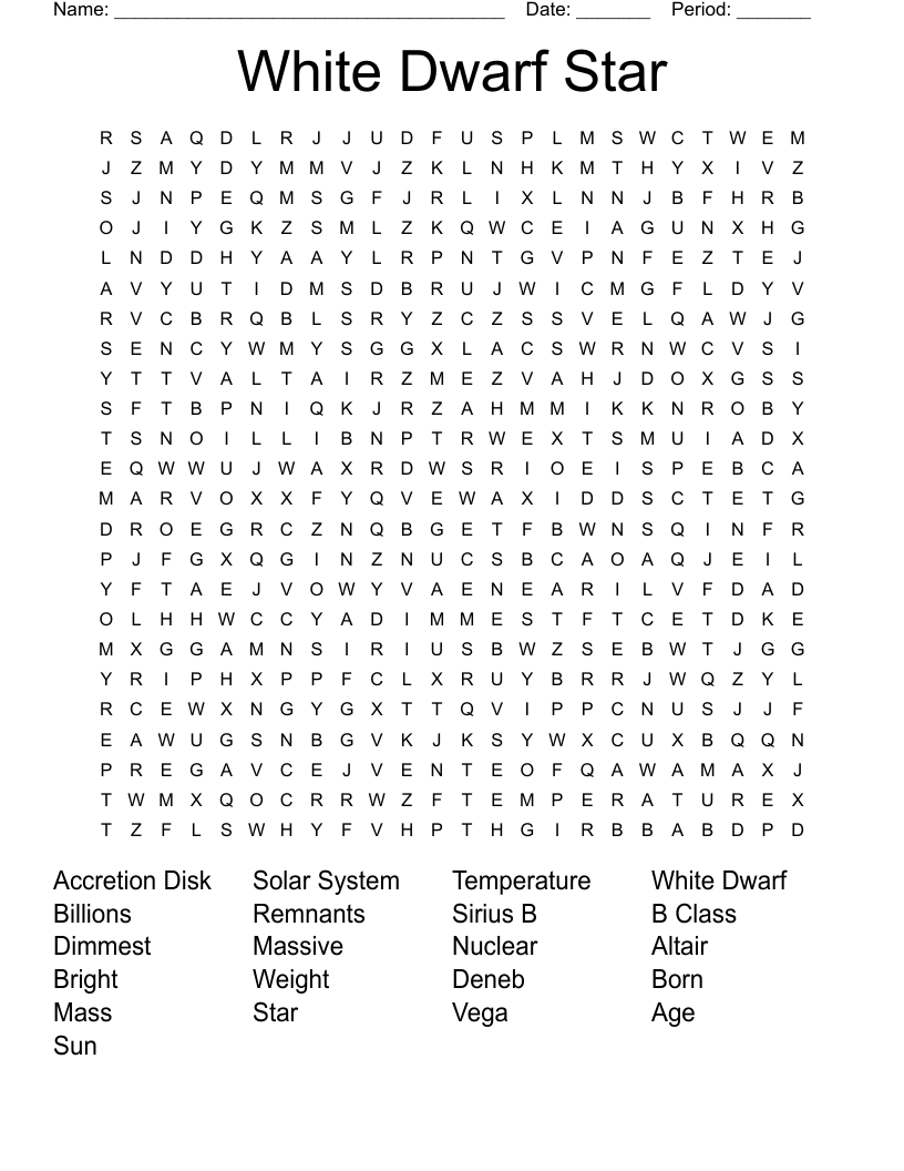 White Dwarf Star Word Search