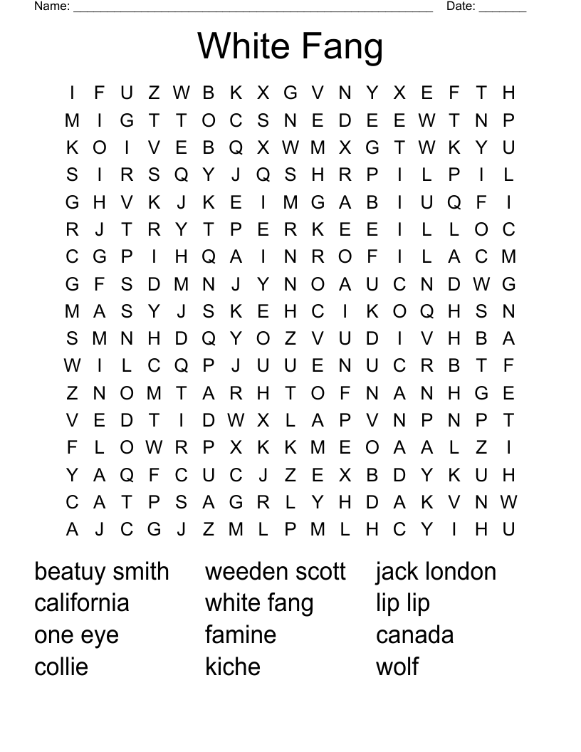 White Fang Word Search