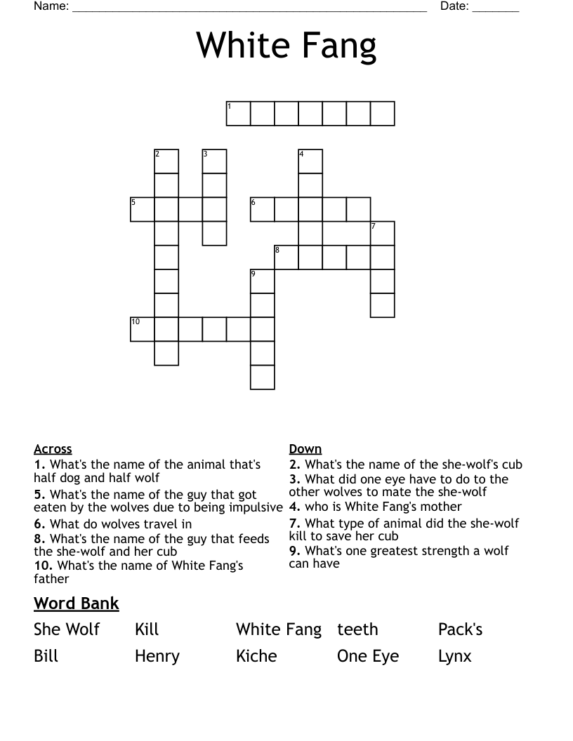 White Fang Crossword