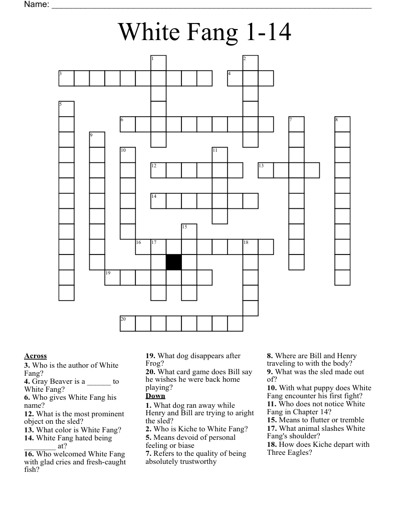 White Fang 1-14 Crossword
