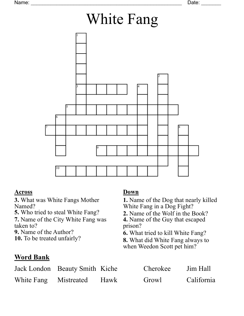 White Fang Crossword