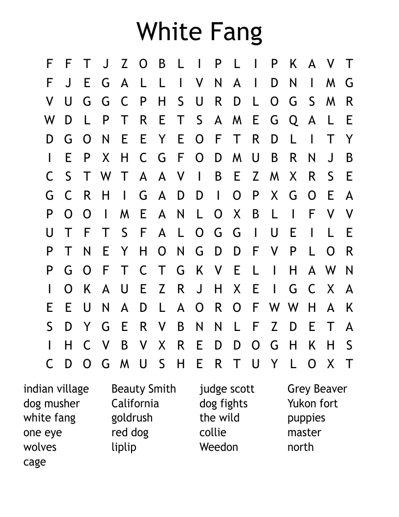 White Fang Word Search