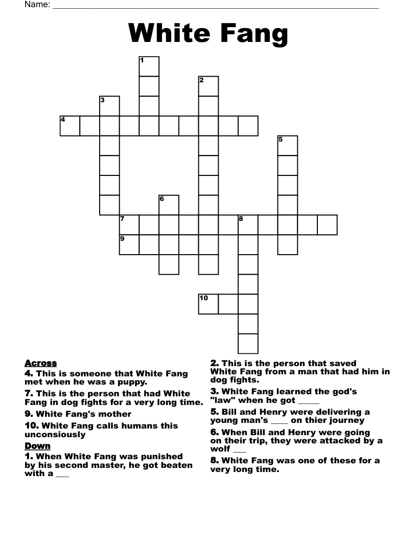 White Fang Crossword