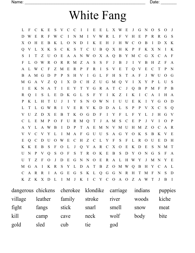 White Fang Word Search
