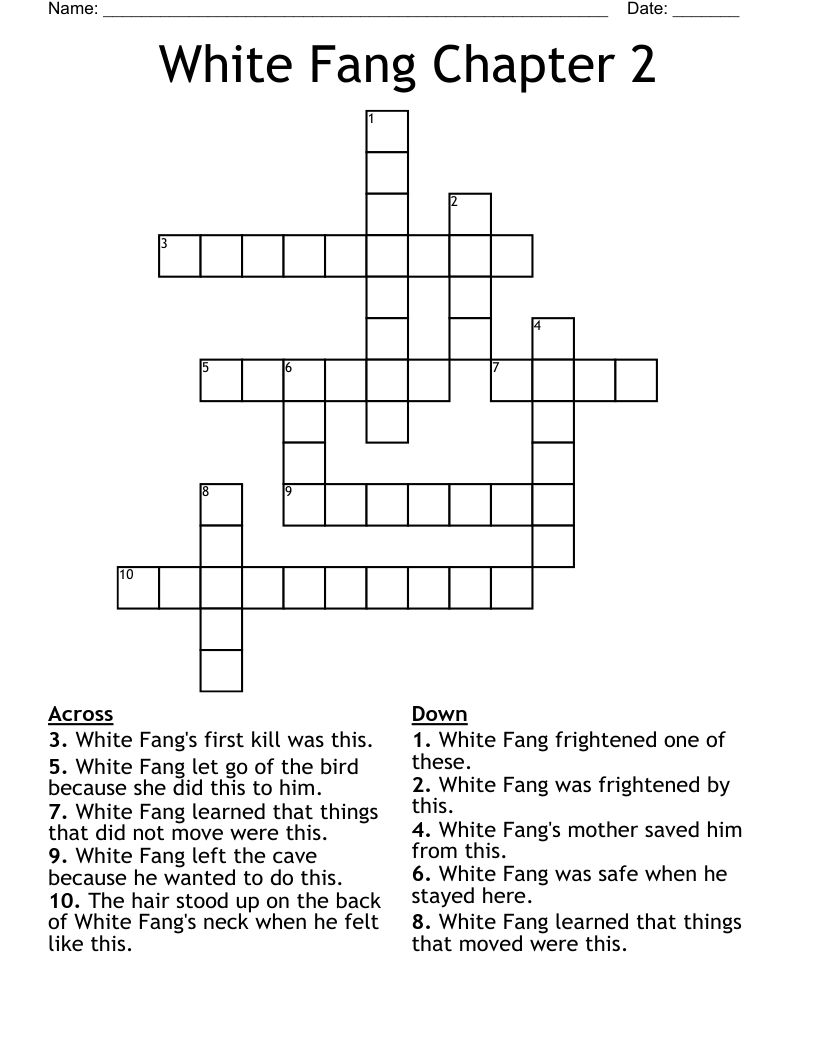 White Fang Chapter 2 Crossword
