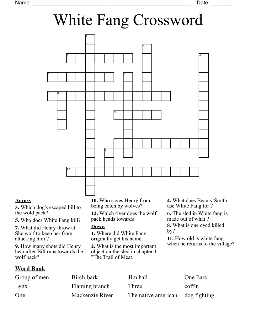 White Fang Crossword