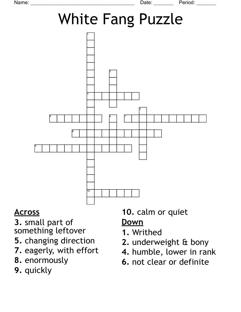 White Fang Puzzle Crossword