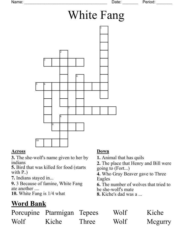 White Fang  Crossword