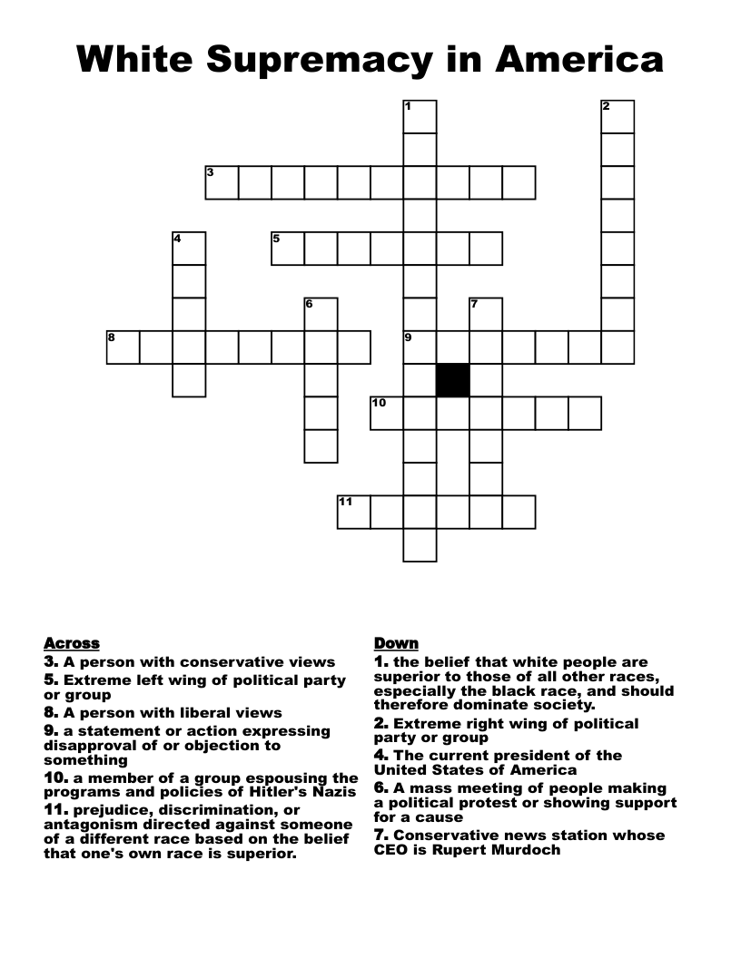 White Supremacy in America Crossword
