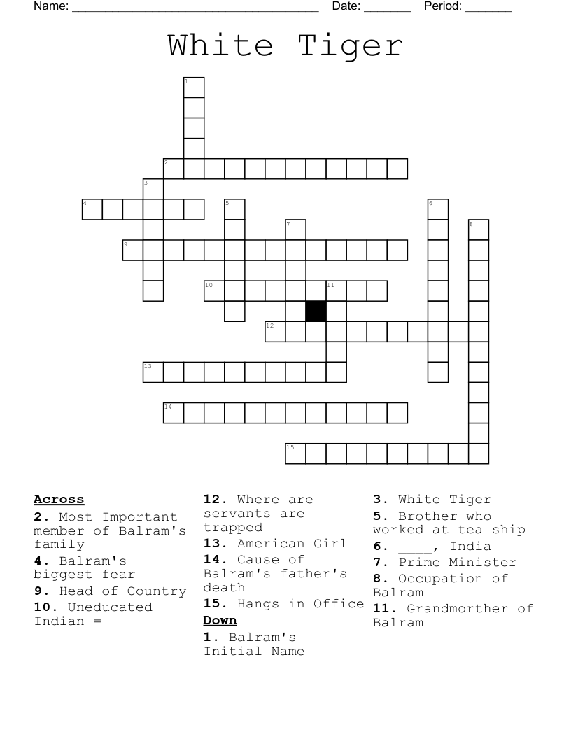 White Tiger  Crossword