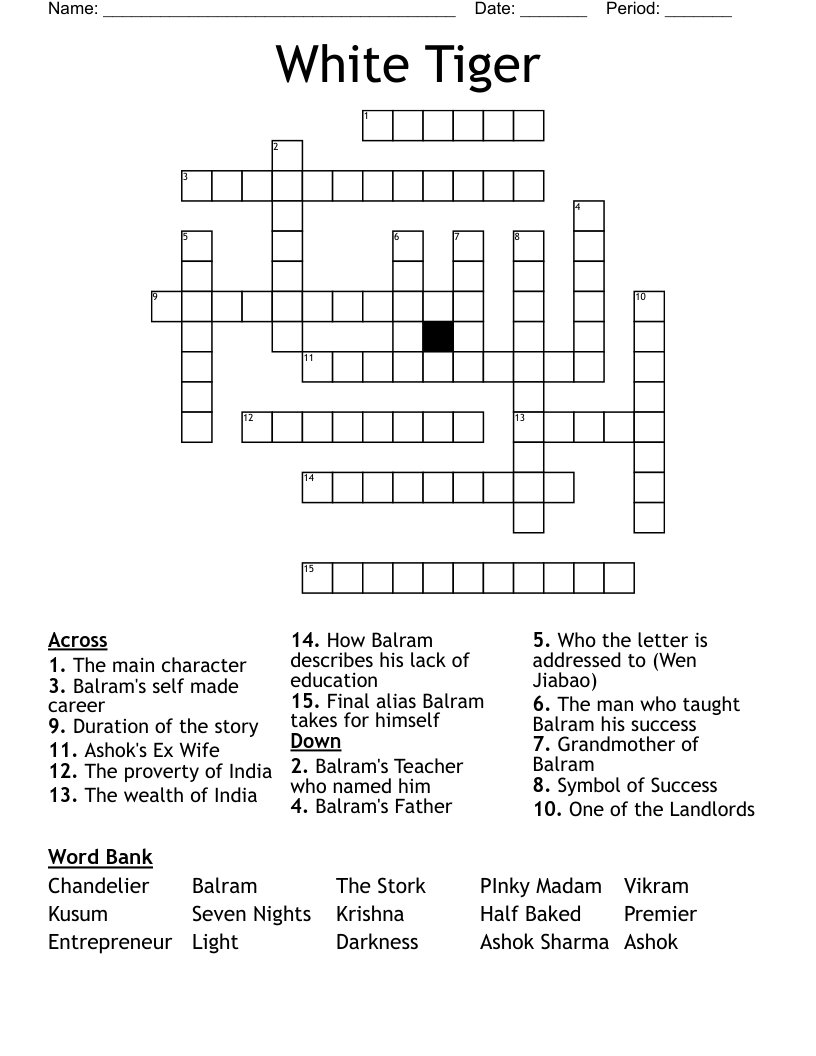 White Tiger  Crossword