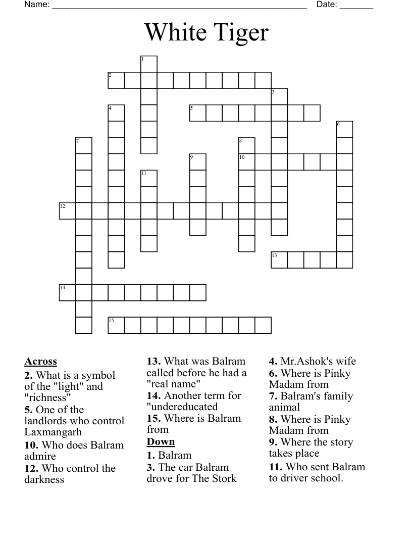 White Tiger  Crossword