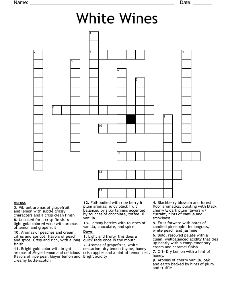White Wines Crossword