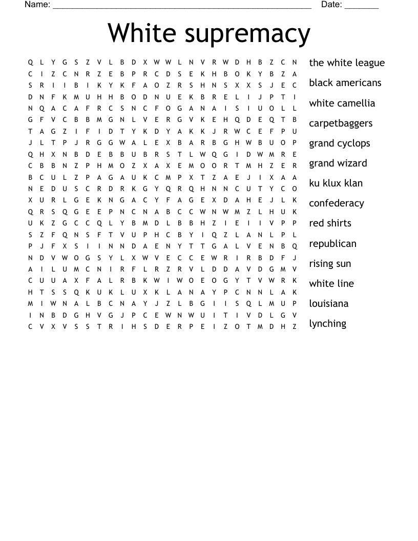 White supremacy Word Search