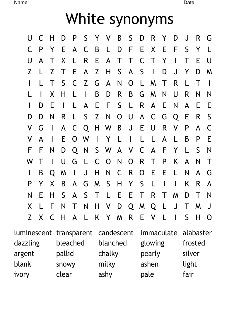 White synonyms Word Search