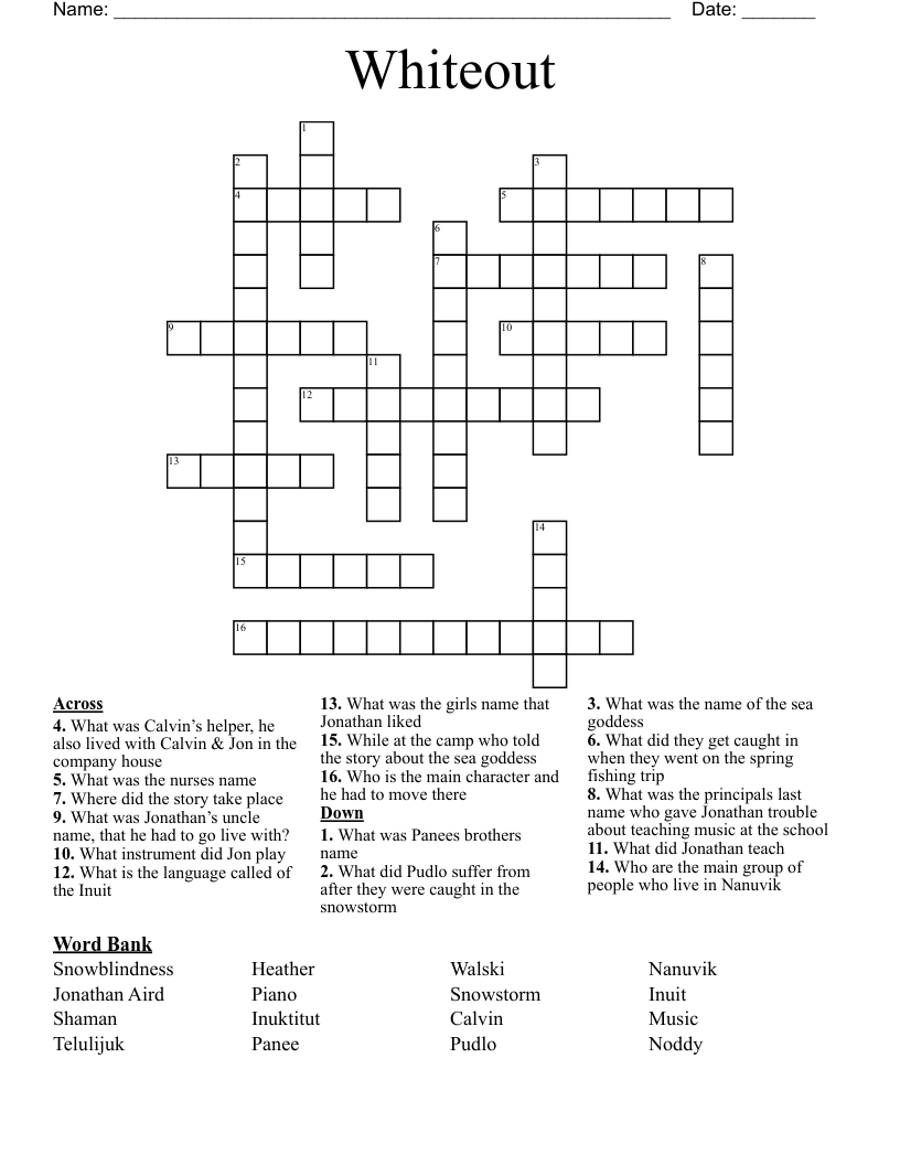 Whiteout Crossword