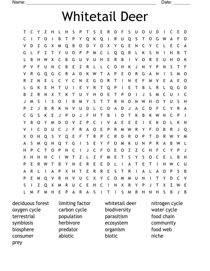 Whitetail Deer Word Search