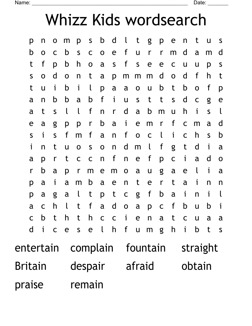 Whizz Kids wordsearch