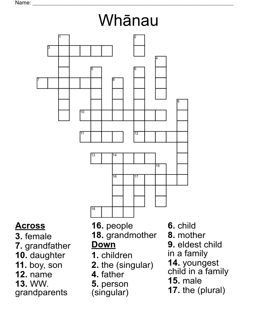 Whānau Crossword