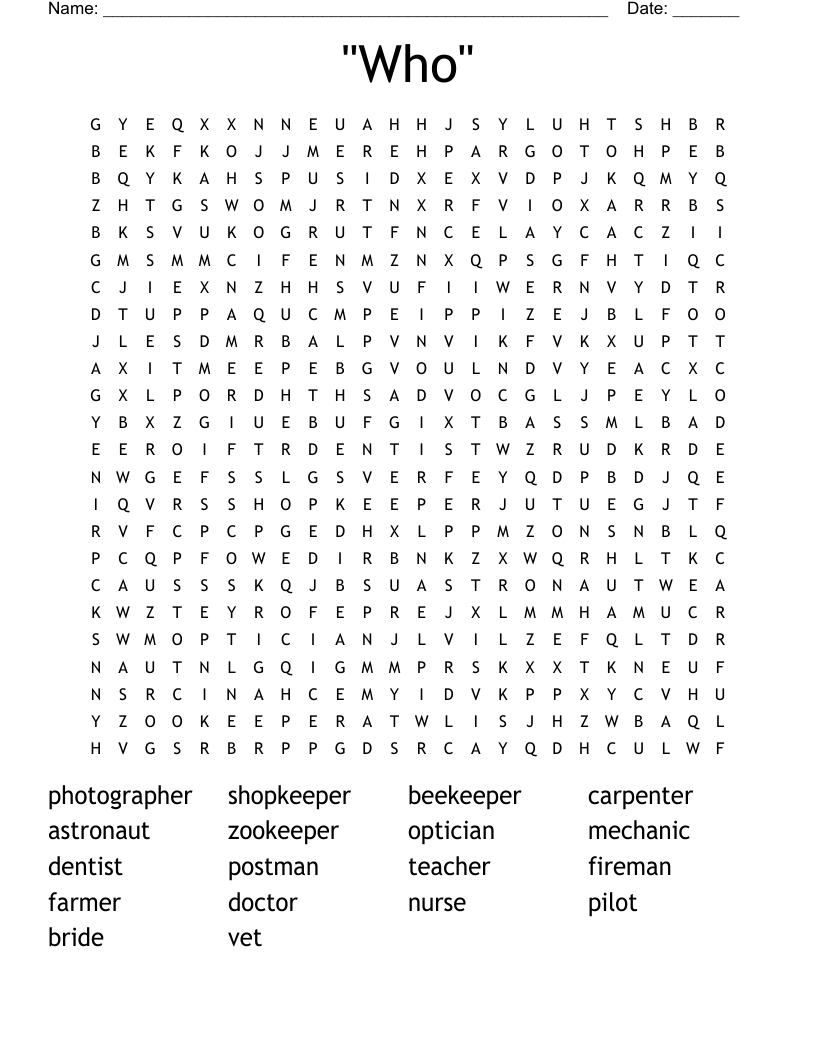 "Who" Word Search