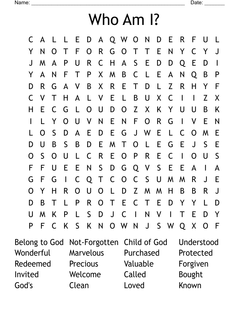 Who Am I? Word Search