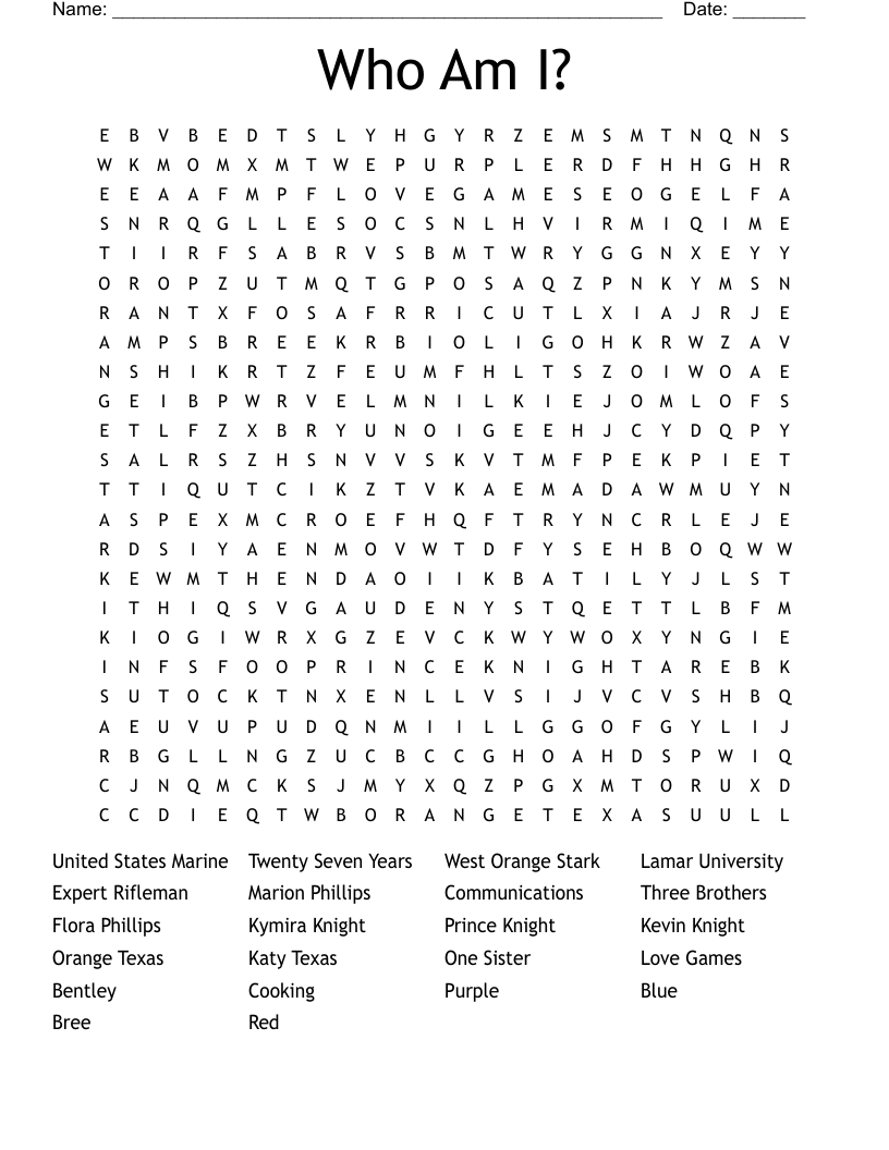Who Am I? Word Search