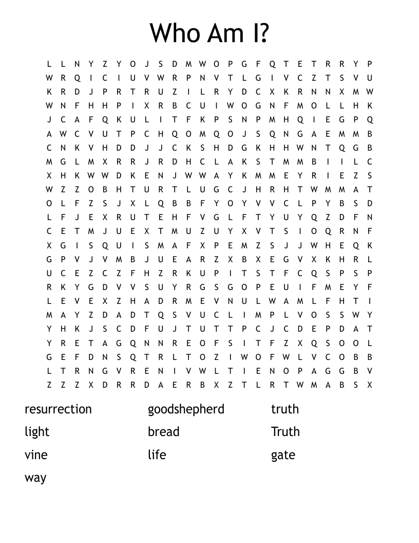 Who Am I? Word Search