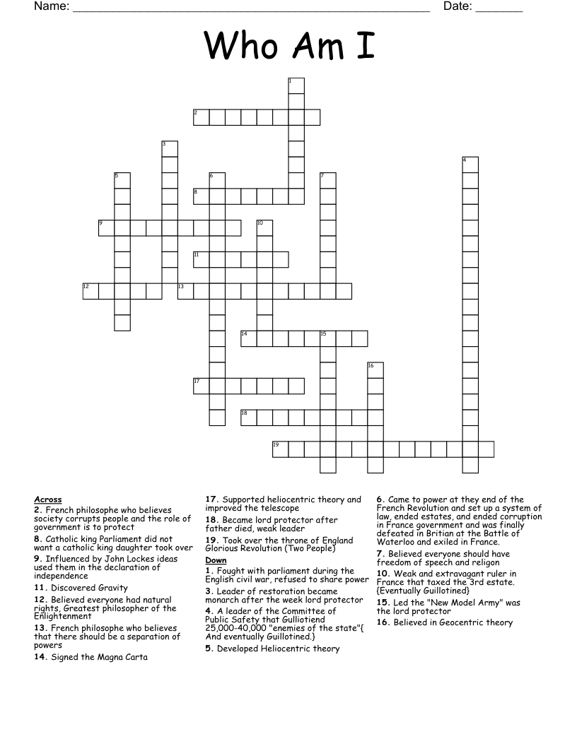 Who Am I Crossword