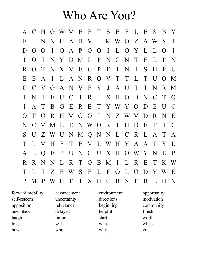 Who Are You? Word Search