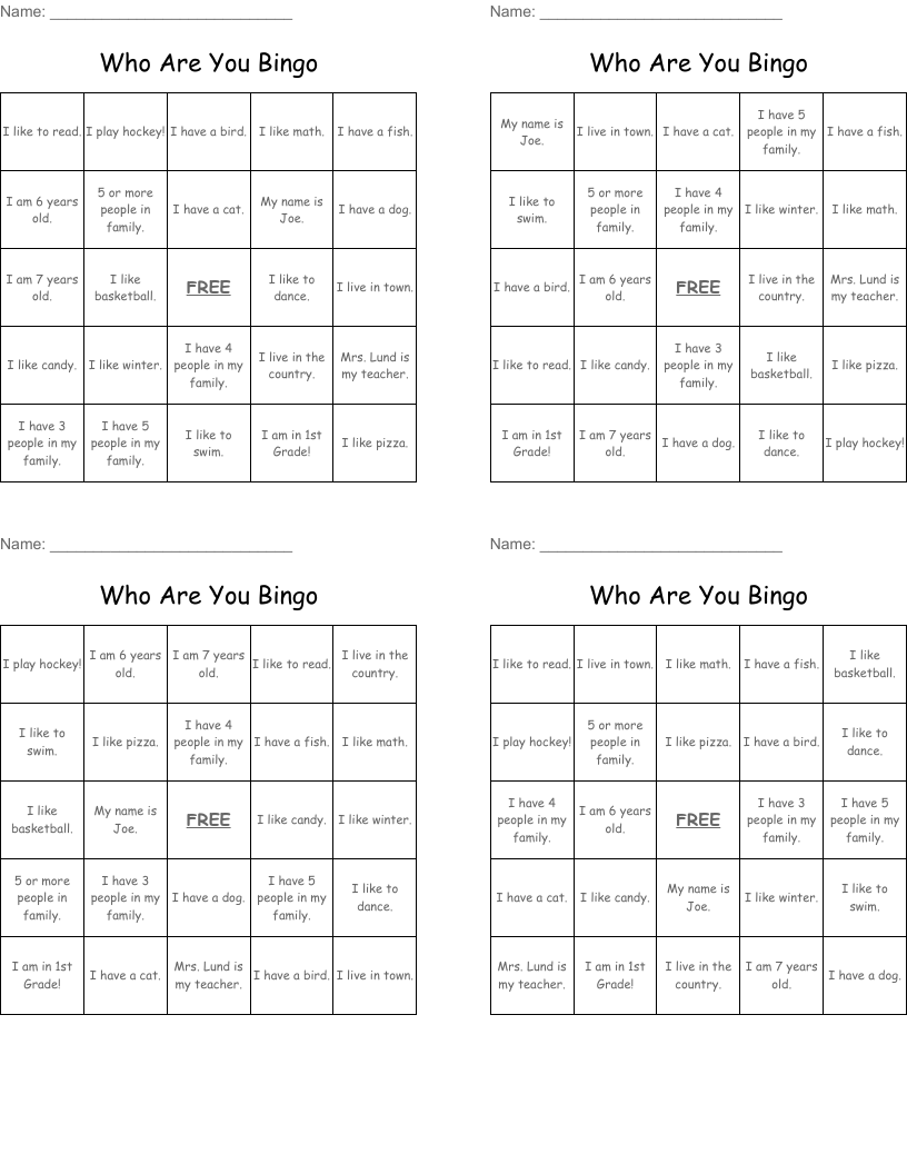 Who Are You Bingo