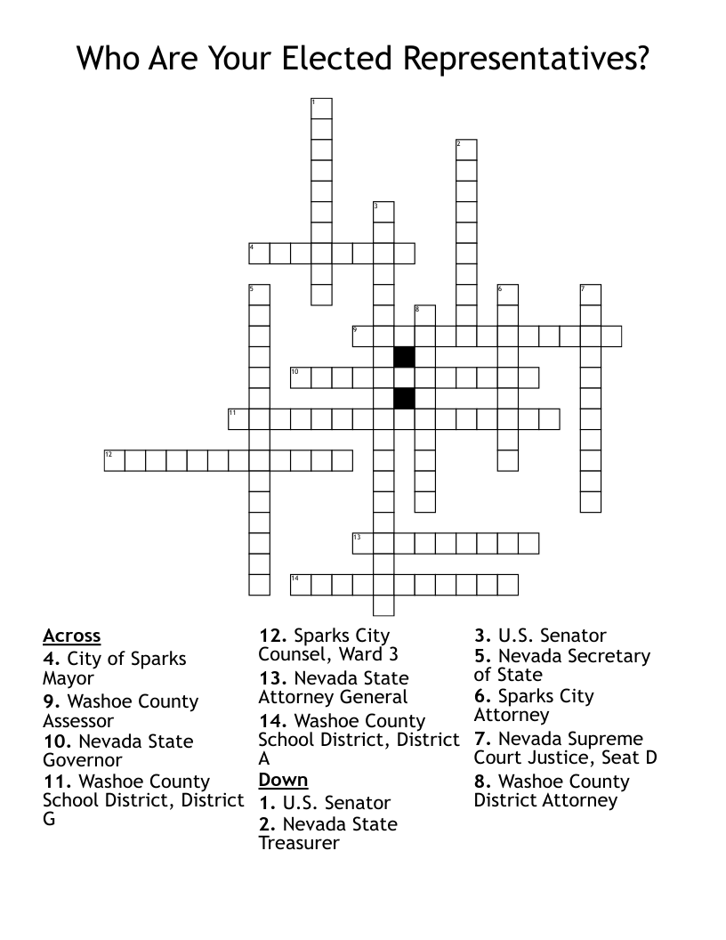 Who Are Your Elected Representatives? Crossword