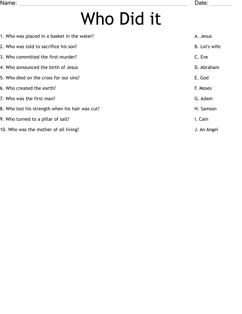Who Did it Worksheet