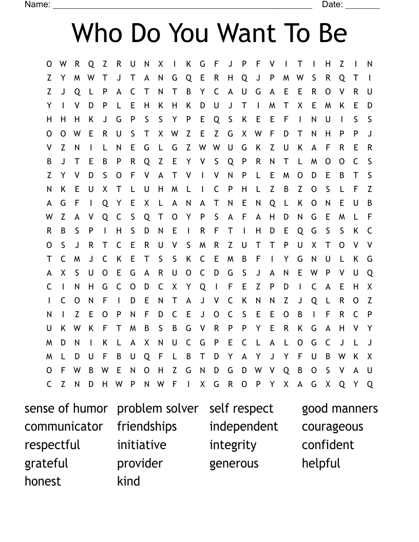 Who Do You Want To Be Word Search