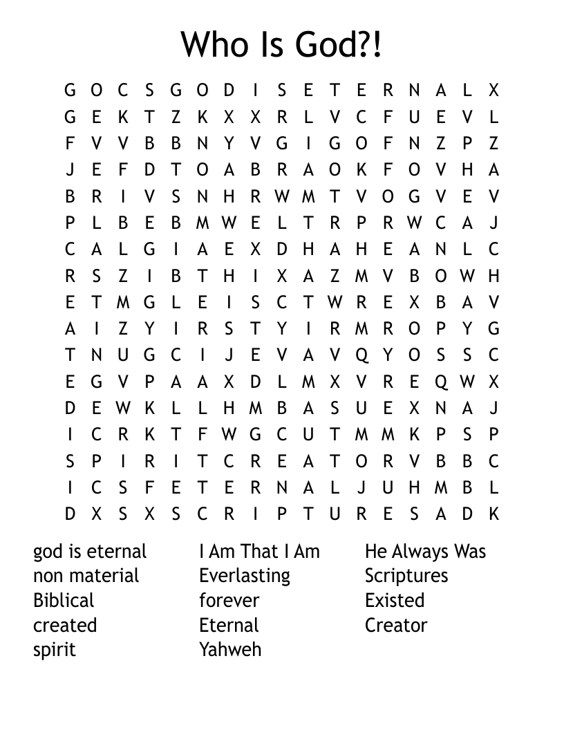 Who Is God?! Word Search