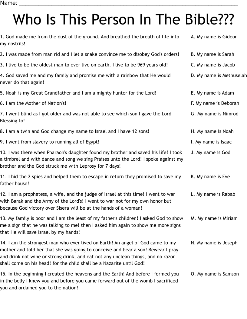Who Is This Person In The Bible??? Worksheet