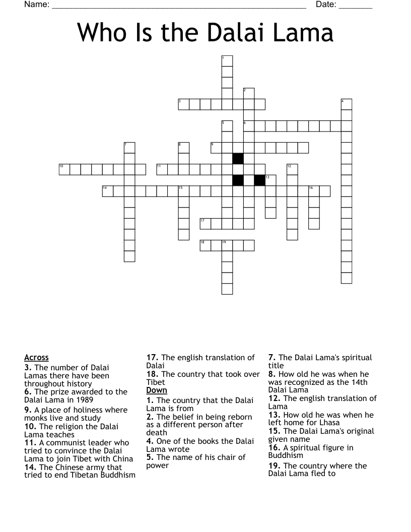 Who Is the Dalai Lama Crossword