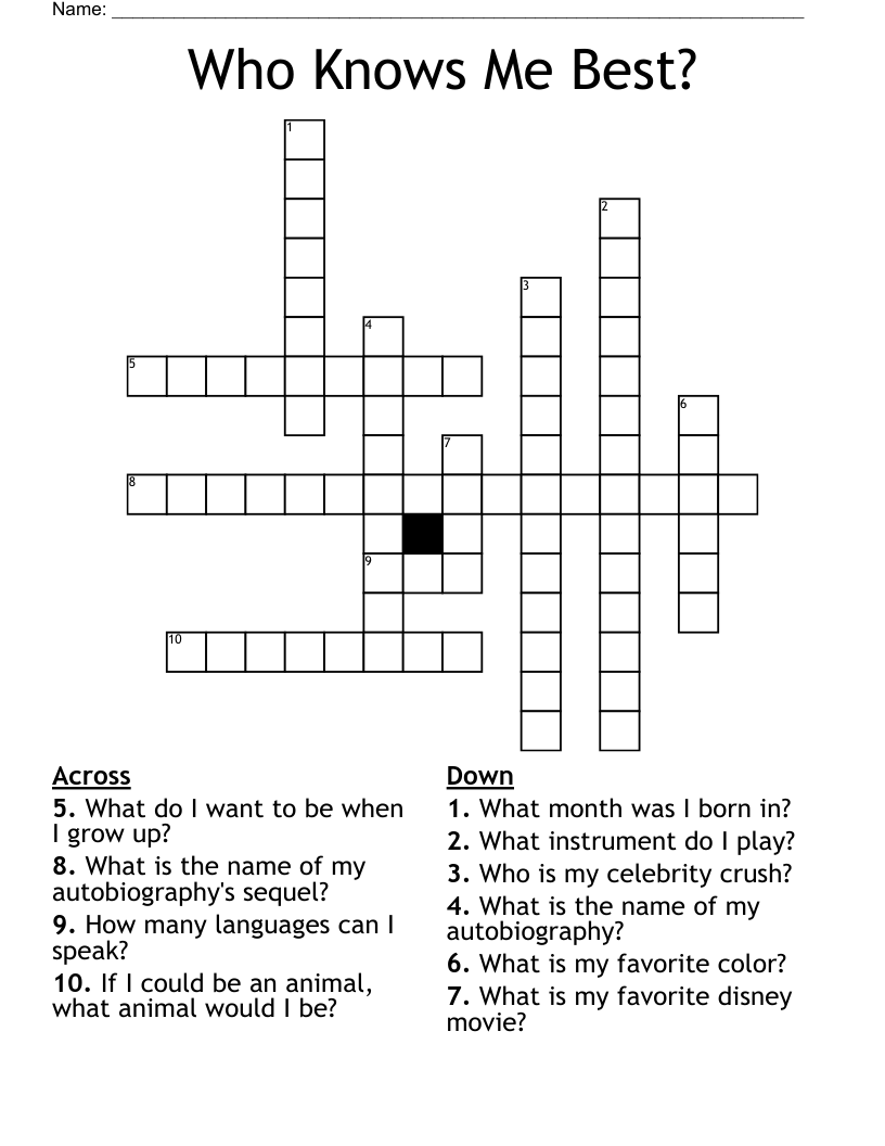 Who Knows Me Best? Crossword