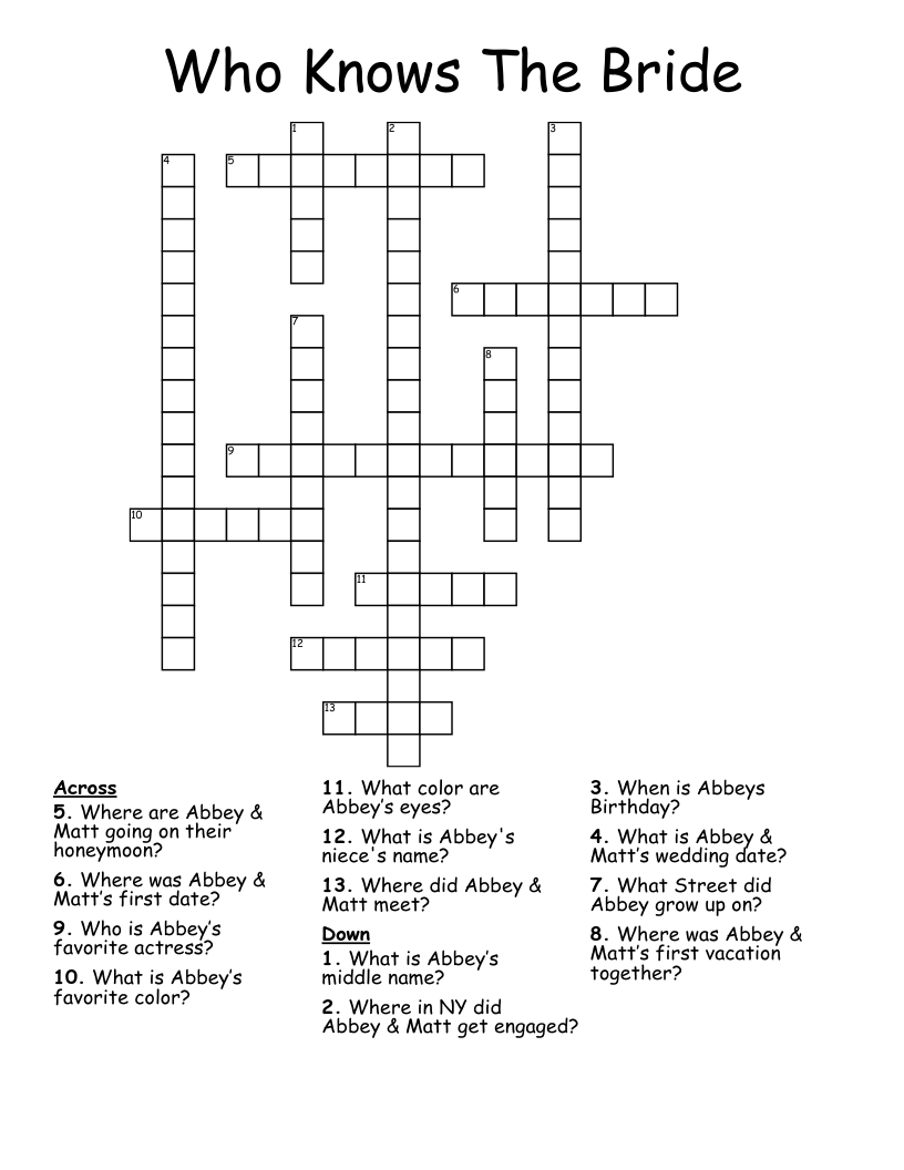 Who Knows The Bride Crossword