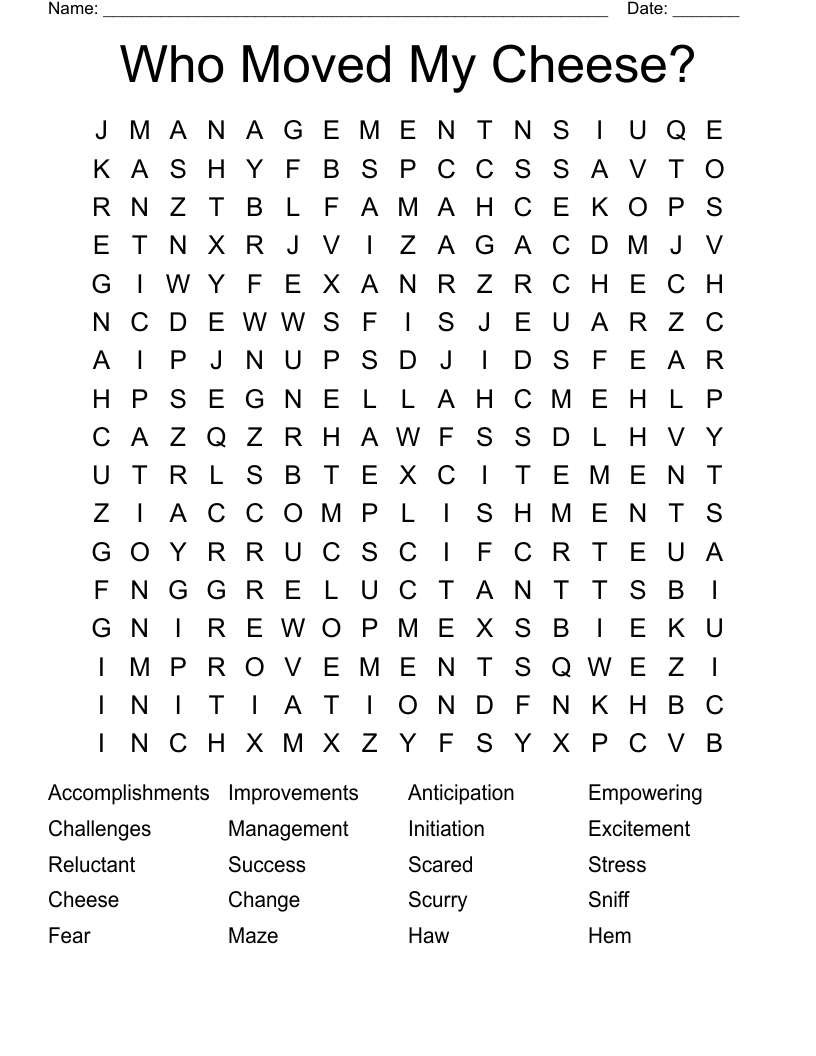 Who Moved My Cheese? Word Search