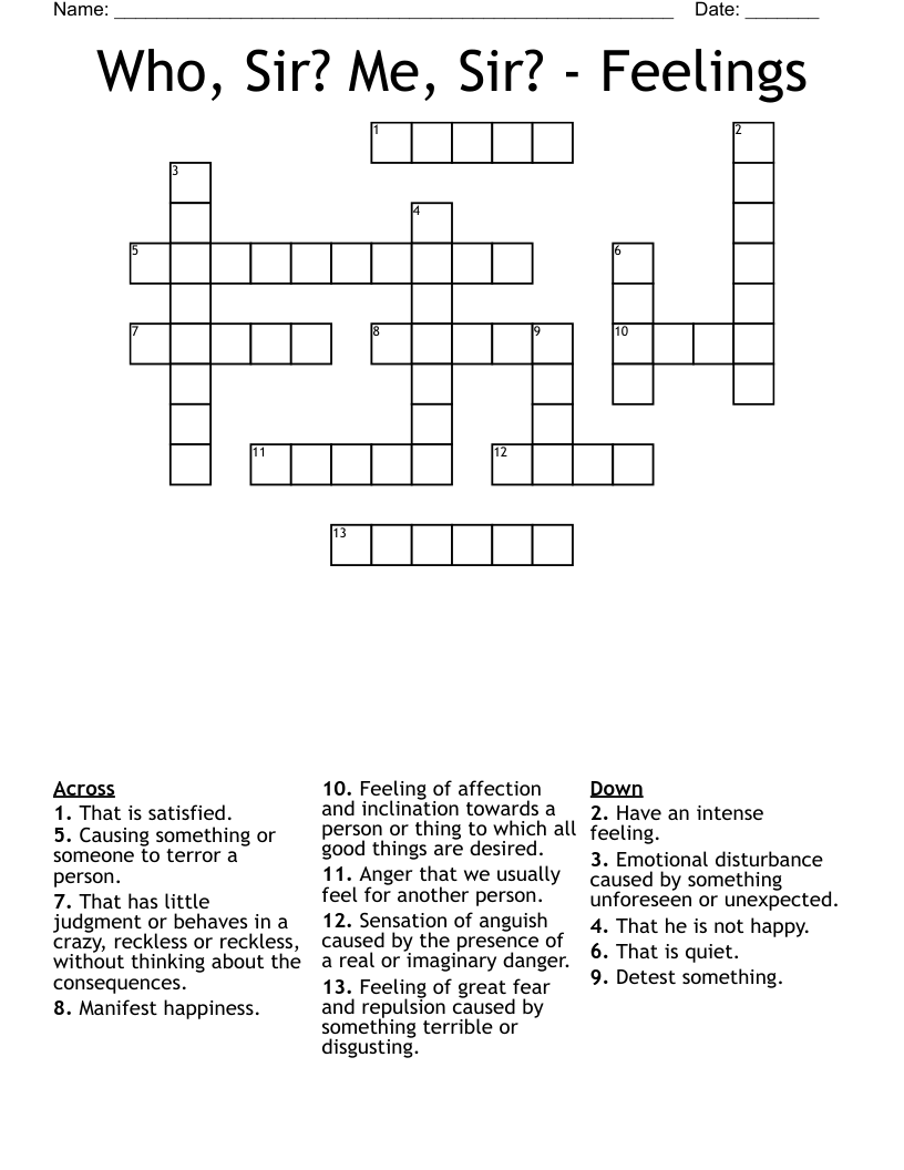 Who, Sir? Me, Sir? - Feelings Crossword