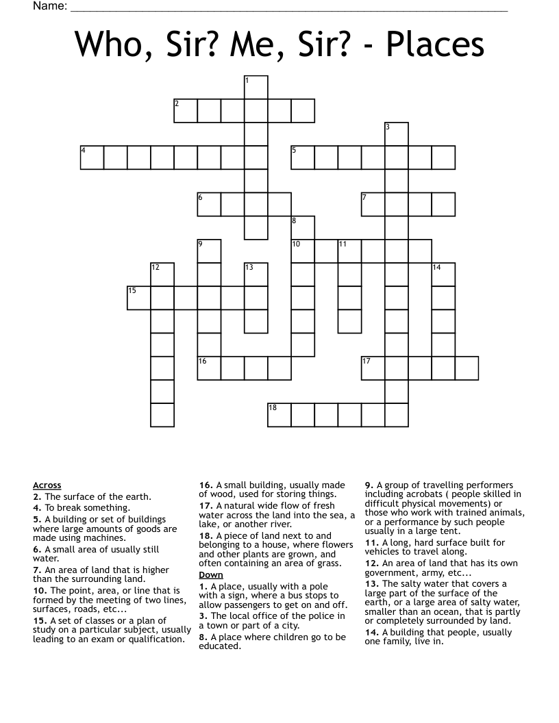Who, Sir? Me, Sir? - Places Crossword