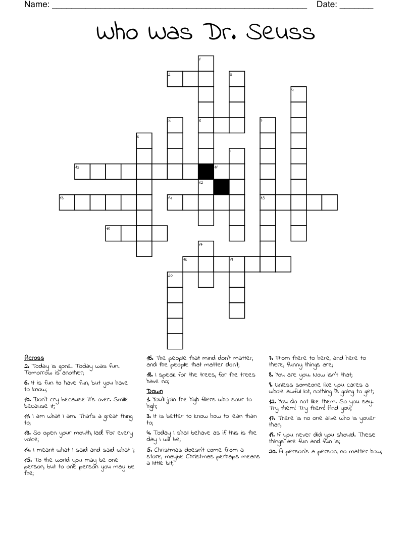 Who Was Dr. Seuss Crossword