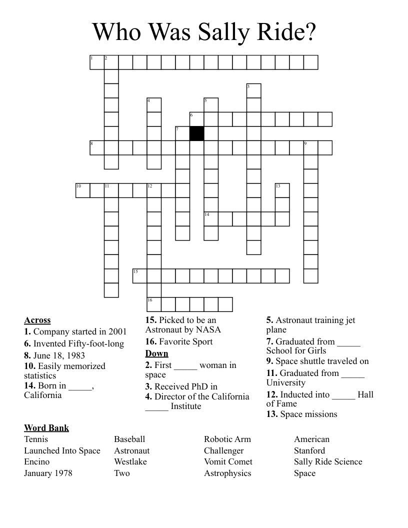 Who Was Sally Ride? Crossword