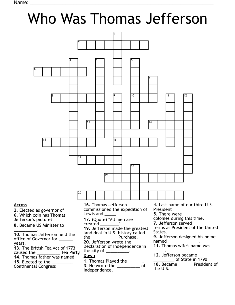 Who Was Thomas Jefferson Crossword